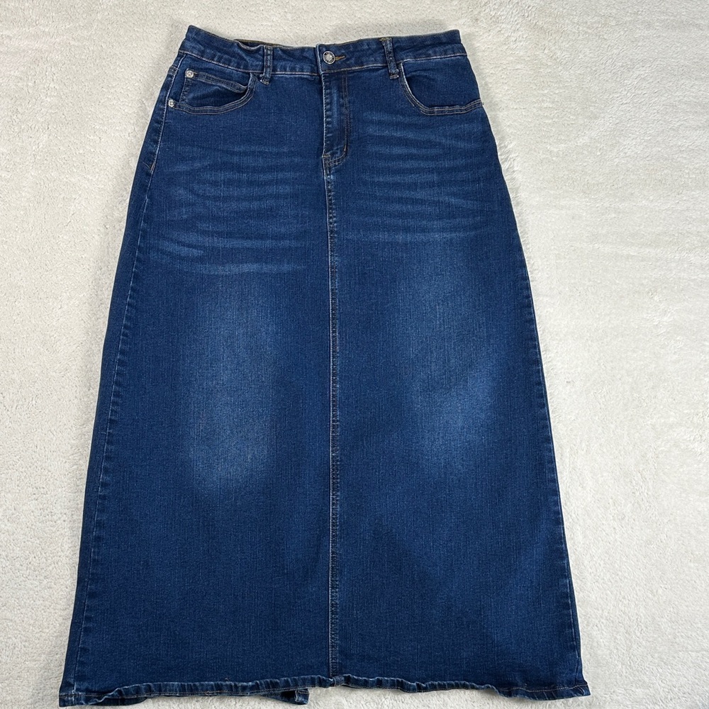 Fashion Brand skirt maxi jean denim Company Dark Blue wash back vent
